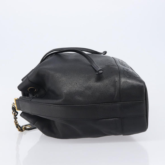 CHANEL Triple COCO Mark Shoulder Bag Caviar Skin Black Gold CC Auth 206050V