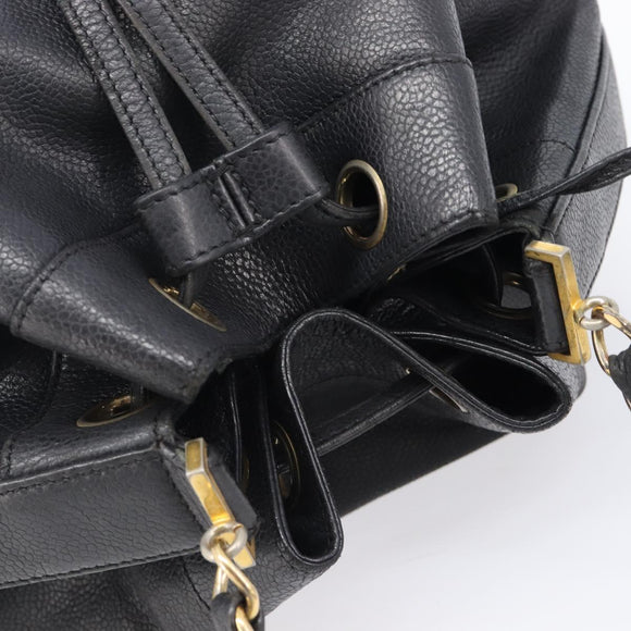CHANEL Triple COCO Mark Shoulder Bag Caviar Skin Black Gold CC Auth 206050V