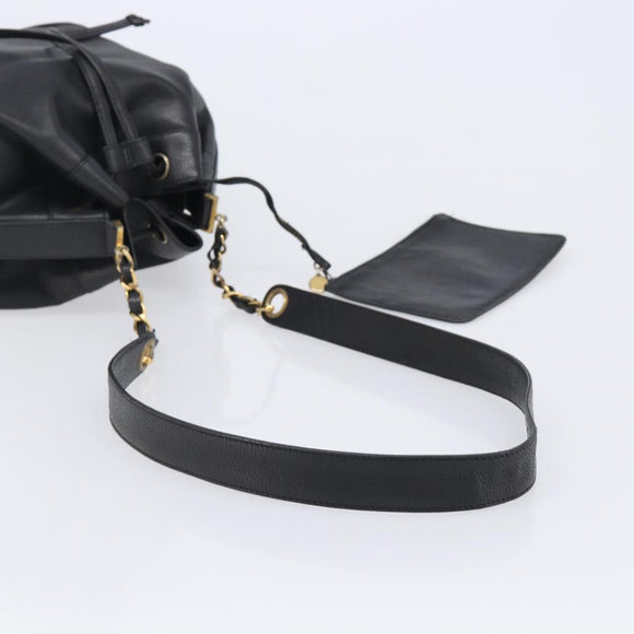 CHANEL Triple COCO Mark Shoulder Bag Caviar Skin Black Gold CC Auth 206050V