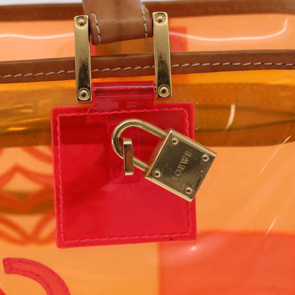 LOEWE Anagram Americana 28 Hand Bag Vinyl Orange Gold Auth 206052V
