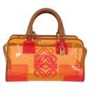 LOEWE Anagram Americana 28 Hand Bag Vinyl Orange Gold Auth 206052V-13