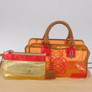 LOEWE Anagram Americana 28 Hand Bag Vinyl Orange Gold Auth 206052V-12