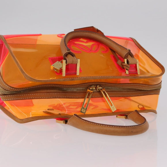 LOEWE Anagram Americana 28 Hand Bag Vinyl Orange Gold Auth 206052V