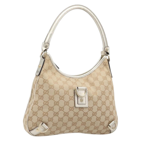 GUCCI GG Canvas Shoulder Bag Beige Gold 130738 Auth 206053V