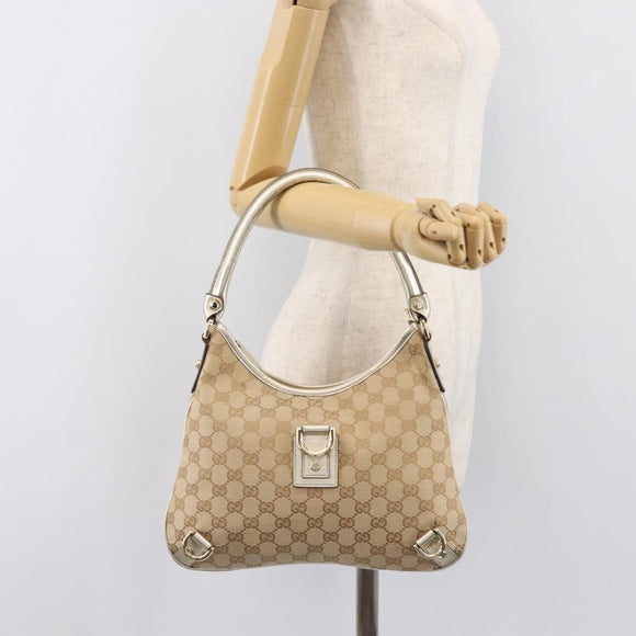 GUCCI GG Canvas Shoulder Bag Beige Gold 130738 Auth 206053V