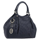 GUCCI GG Canvas Guccissima Sukey Hand Bag Leather Navy Gold 211944 Auth 206054V-1