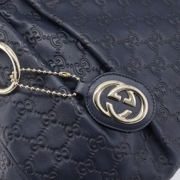 GUCCI GG Canvas Guccissima Sukey Hand Bag Leather Navy Gold 211944 Auth 206054V