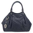 GUCCI GG Canvas Guccissima Sukey Hand Bag Leather Navy Gold 211944 Auth 206054V-13