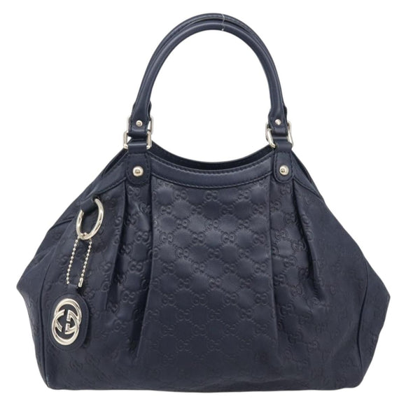 GUCCI GG Canvas Guccissima Sukey Hand Bag Leather Navy Gold 211944 Auth 206054V