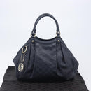 GUCCI GG Canvas Guccissima Sukey Hand Bag Leather Navy Gold 211944 Auth 206054V-12