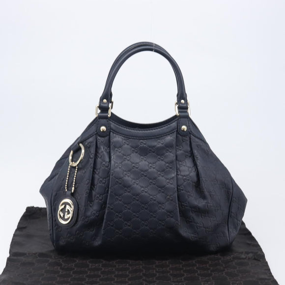 GUCCI GG Canvas Guccissima Sukey Hand Bag Leather Navy Gold 211944 Auth 206054V