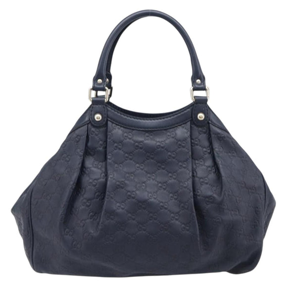GUCCI GG Canvas Guccissima Sukey Hand Bag Leather Navy Gold 211944 Auth 206054V