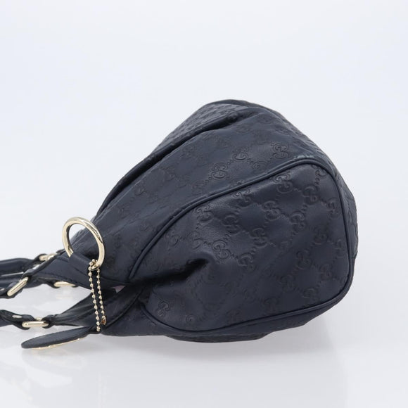 GUCCI GG Canvas Guccissima Sukey Hand Bag Leather Navy Gold 211944 Auth 206054V