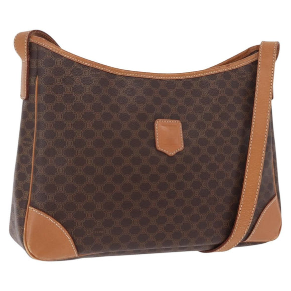 CELINE Macadam Canvas Shoulder Bag PVC Leather Brown Gold Auth 206060