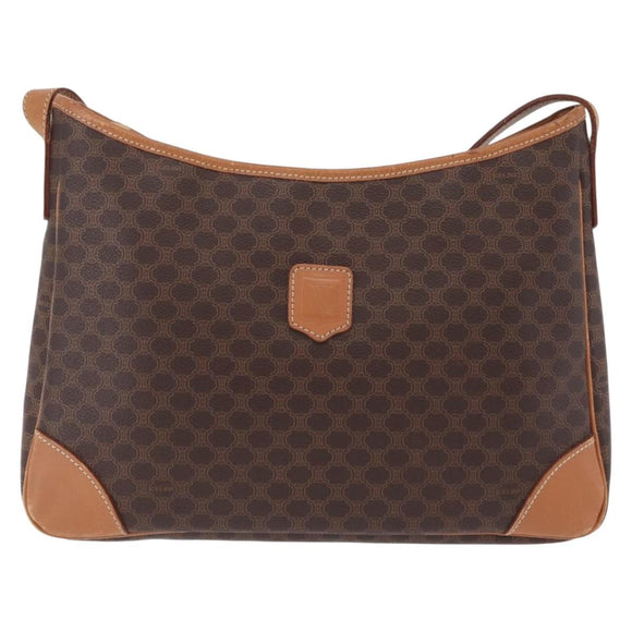 CELINE Macadam Canvas Shoulder Bag PVC Leather Brown Gold Auth 206060