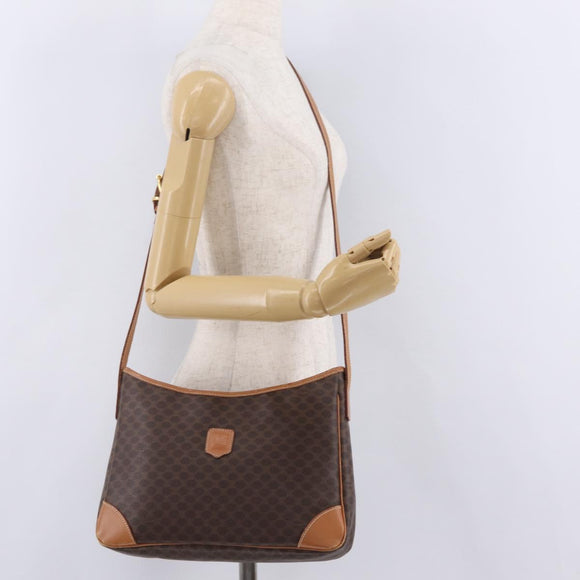 CELINE Macadam Canvas Shoulder Bag PVC Leather Brown Gold Auth 206060