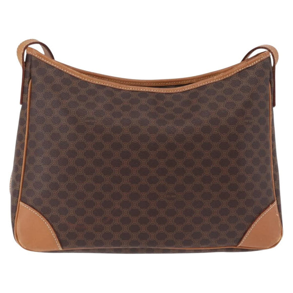CELINE Macadam Canvas Shoulder Bag PVC Leather Brown Gold Auth 206060