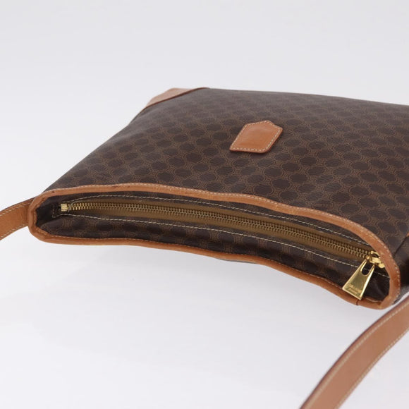 CELINE Macadam Canvas Shoulder Bag PVC Leather Brown Gold Auth 206060