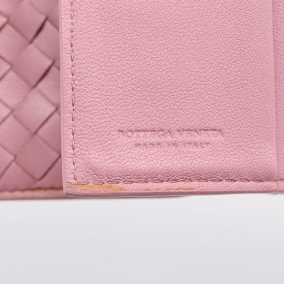 BOTTEGA VENETA INTRECCIATO Compact Wallet Leather Pink Auth 206065V