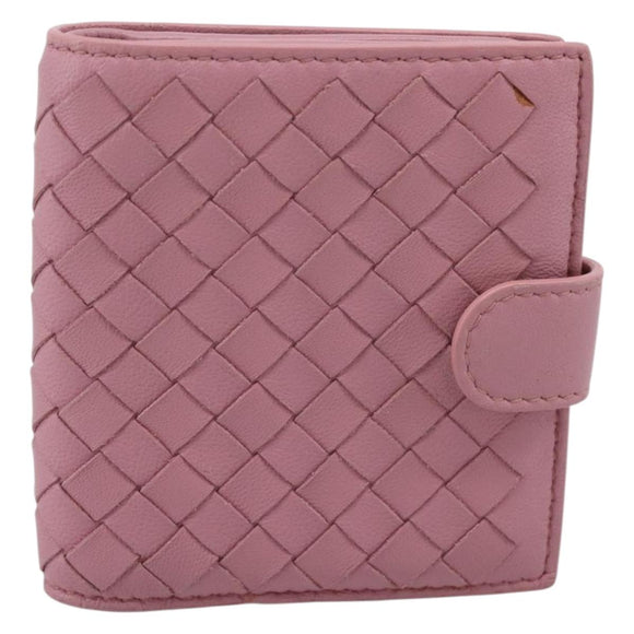 BOTTEGA VENETA INTRECCIATO Compact Wallet Leather Pink Auth 206065V