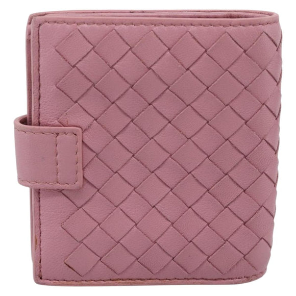 BOTTEGA VENETA INTRECCIATO Compact Wallet Leather Pink Auth 206065V