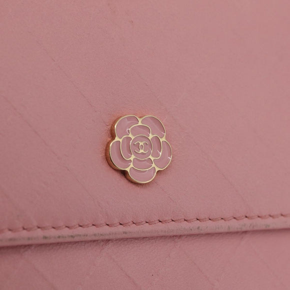 CHANEL Wallet Leather Pink Gold CC Auth 206066