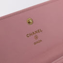 CHANEL Wallet Leather Pink Gold CC Auth 206066-21