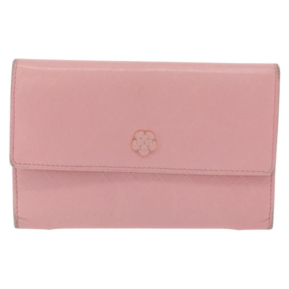 CHANEL Wallet Leather Pink Gold CC Auth 206066