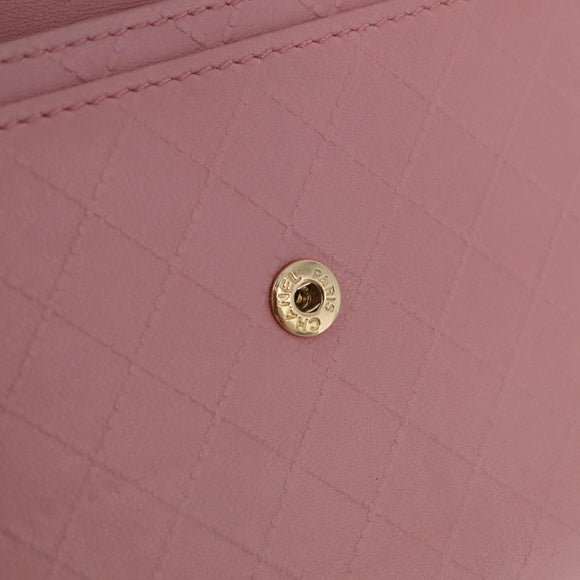 CHANEL Wallet Leather Pink Gold CC Auth 206066