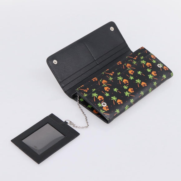 PRADA Long Wallet Safiano Leather Black Silver Auth 206067V