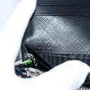 PRADA Long Wallet Safiano Leather Black Silver Auth 206067V-23