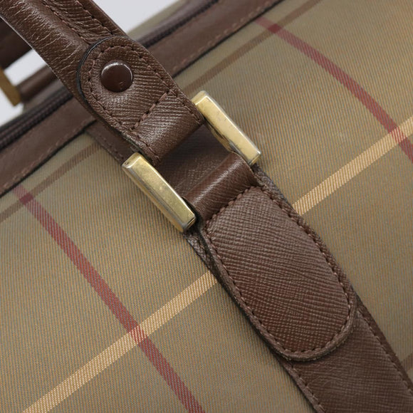 Burberrys Nova Check Boston Bag Canvas Beige Gold Auth 206077