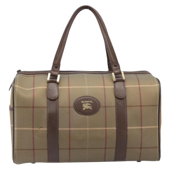 Burberrys Nova Check Boston Bag Canvas Beige Gold Auth 206077