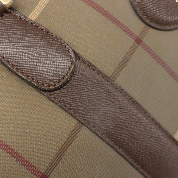 Burberrys Nova Check Boston Bag Canvas Beige Gold Auth 206077