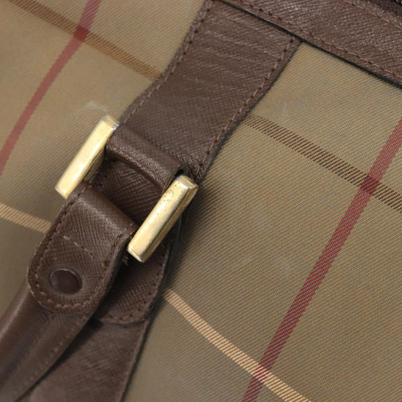 Burberrys Nova Check Boston Bag Canvas Beige Gold Auth 206077
