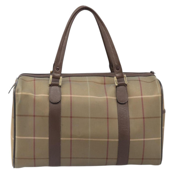Burberrys Nova Check Boston Bag Canvas Beige Gold Auth 206077