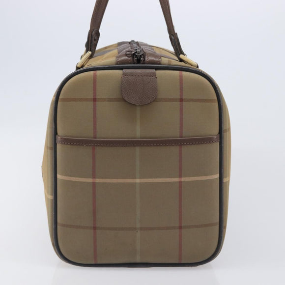 Burberrys Nova Check Boston Bag Canvas Beige Gold Auth 206077
