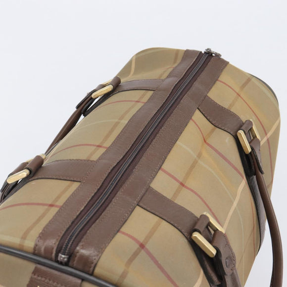 Burberrys Nova Check Boston Bag Canvas Beige Gold Auth 206077