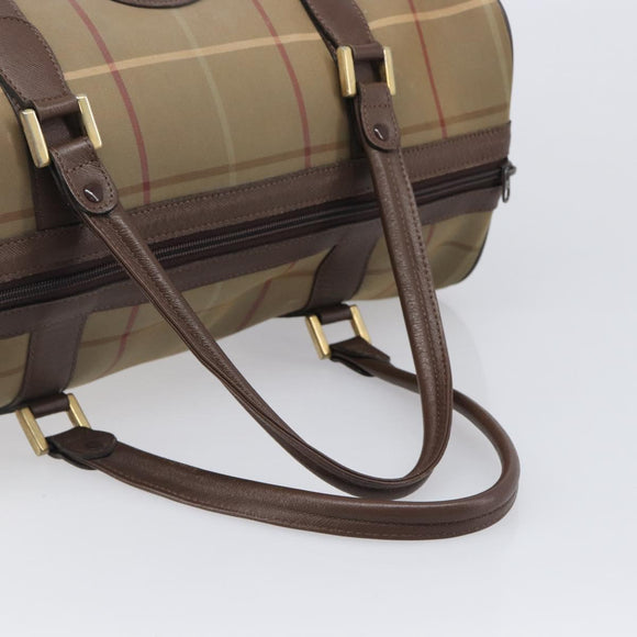 Burberrys Nova Check Boston Bag Canvas Beige Gold Auth 206077