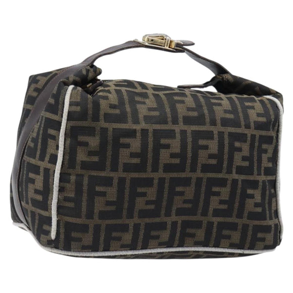 FENDI Zucca Canvas Vanity Hand Bag Black Brown Auth 206079