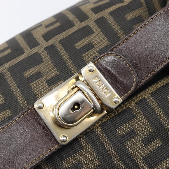 FENDI Zucca Canvas Vanity Hand Bag Black Brown Auth 206079