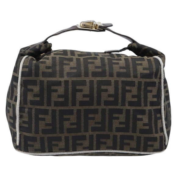 FENDI Zucca Canvas Vanity Hand Bag Black Brown Auth 206079