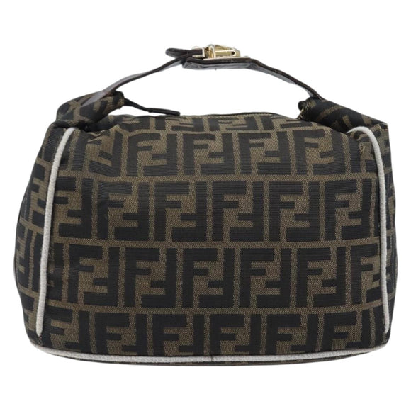 FENDI Zucca Canvas Vanity Hand Bag Black Brown Auth 206079