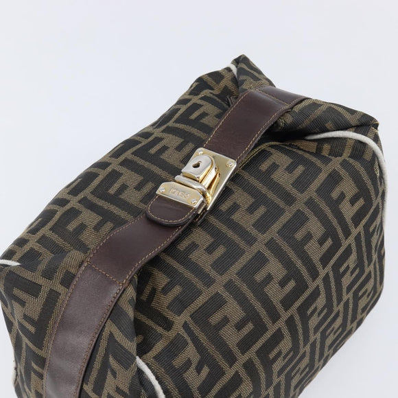 FENDI Zucca Canvas Vanity Hand Bag Black Brown Auth 206079
