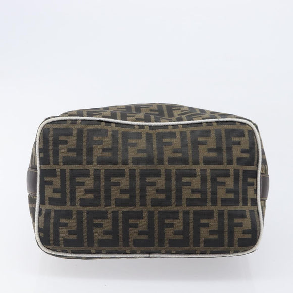 FENDI Zucca Canvas Vanity Hand Bag Black Brown Auth 206079