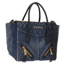 Miu Miu Biker Hand Bag Denim 2way Navy Gold Auth 206083V-1