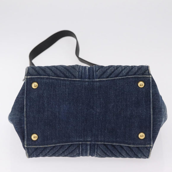 Miu Miu Biker Hand Bag Denim 2way Navy Gold Auth 206083V