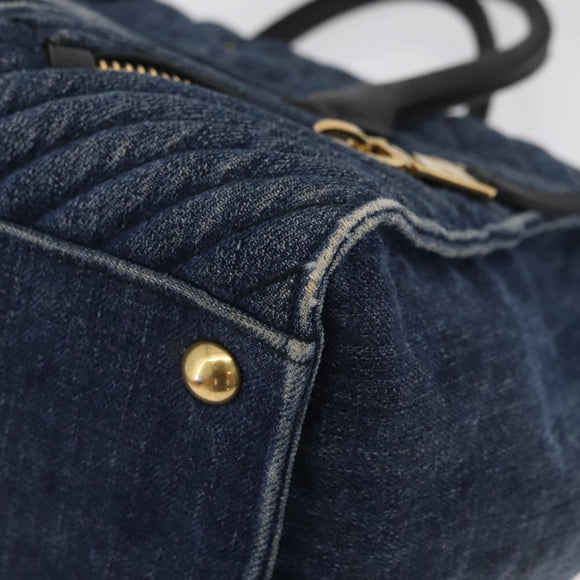 Miu Miu Biker Hand Bag Denim 2way Navy Gold Auth 206083V