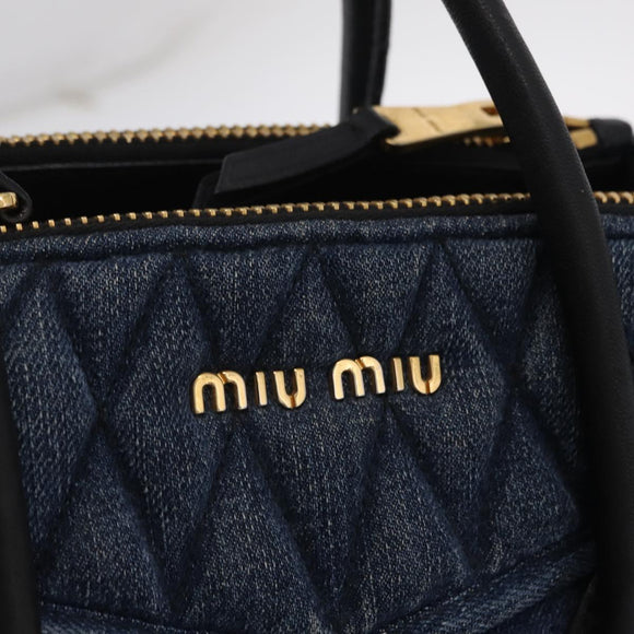 Miu Miu Biker Hand Bag Denim 2way Navy Gold Auth 206083V
