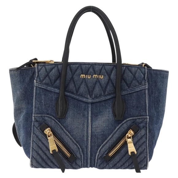 Miu Miu Biker Hand Bag Denim 2way Navy Gold Auth 206083V